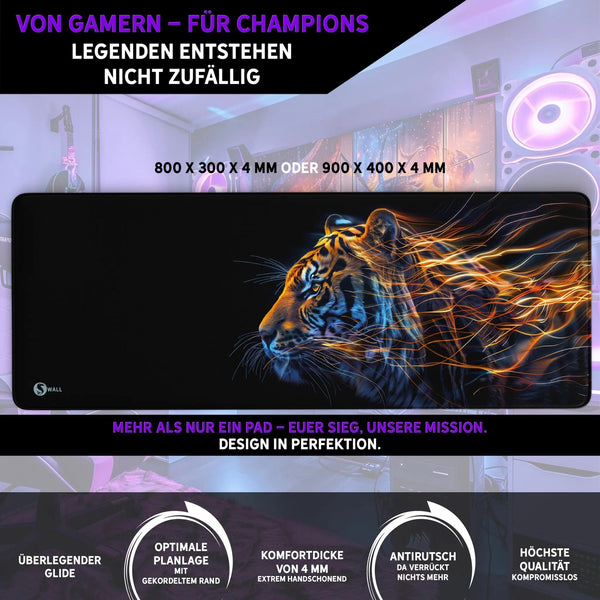 Gaming Mauspad XXL Tiger Data 90x40 | 80x30 | 45x40 cm 4mm Premiumdicke - Sunnywall - Individualität trifft Design