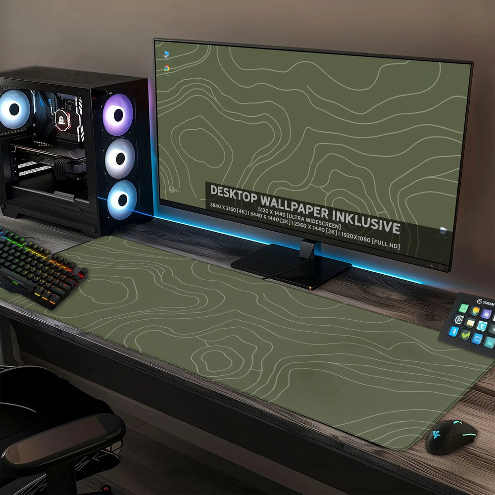 Gaming Mauspad XXL Topografie moosgrün 4mm Premium - Sunnywall - Individualität trifft Design