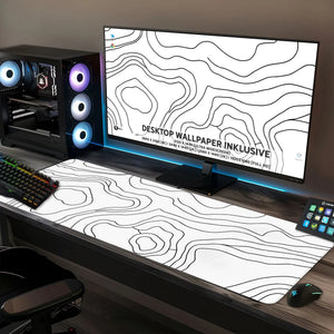 Gaming Mauspad XXL Topografie weiss 4 mm Premium-Dicke - Sunnywall - Individualität trifft Design