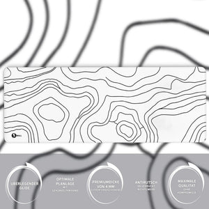 Gaming Mauspad XXL Topografie weiss 4 mm Premium-Dicke - Sunnywall - Individualität trifft Design