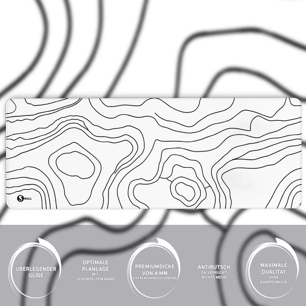 Gaming Mauspad XXL Topografie weiss 4 mm Premium-Dicke - Sunnywall - Individualität trifft Design