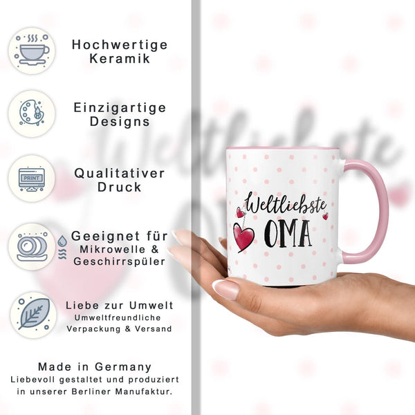 Geschenk Oma Kissen Tasse – Weltliebste Oma Set mit Herzmotiv - Sunnywall - Individualität trifft Design