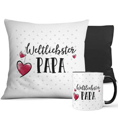 Geschenk Papa Kissen Tasse – Weltliebster Papa Set mit Herzmotiv - Sunnywall - Individualität trifft Design