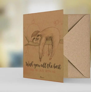 Geschenkkarte Faultier – "Wish you all the best – Be lazy" – Natur Öko Grußkarte - Sunnywall - Individualität trifft Design