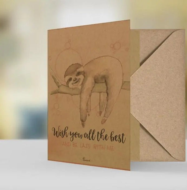 Geschenkkarte Faultier – "Wish you all the best – Be lazy" – Natur Öko Grußkarte - Sunnywall - Individualität trifft Design
