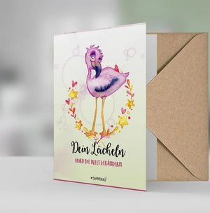Geschenkkarte Flamingo – "Dein Lächeln wird die Welt verändern" – Liebevolles Motiv - Sunnywall - Individualität trifft Design