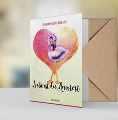 Geschenkkarte Flamingo – "Liebe ist die Antwort" – Herz-Motiv in Aquarell - Sunnywall - Individualität trifft Design