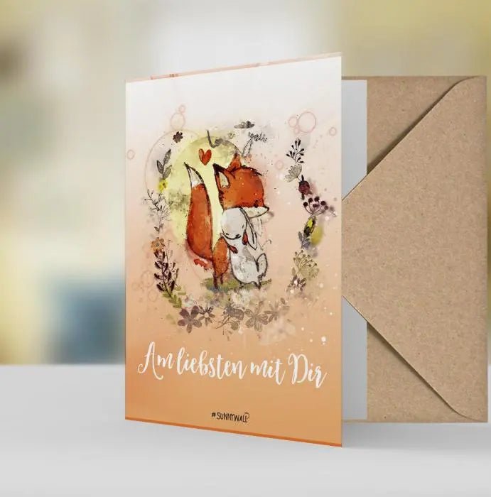 Geschenkkarte Fuchs & Hase – "Am liebsten mit Dir" – Liebevolles Motiv - Sunnywall - Individualität trifft Design