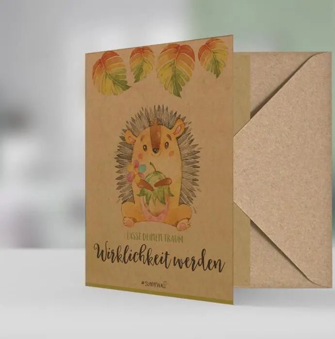 Geschenkkarte Igel – "Lass deinen Traum Wirklichkeit werden" – Natur Öko Grußkarte - Sunnywall - Individualität trifft Design