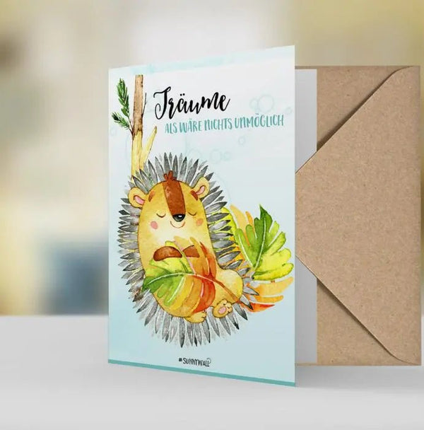 Geschenkkarte Igel – "Träume als wäre nichts unmöglich" – Natur Öko Grußkarte - Sunnywall - Individualität trifft Design