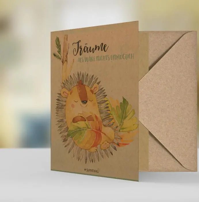Geschenkkarte Igel – "Träume, als wäre nichts unmöglich" – Natur Öko Grußkarte - Sunnywall - Individualität trifft Design