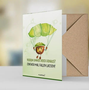 Geschenkkarte Kastanie – "Warum immer hoch hinaus? Einfach mal fallen lassen!" – Liebevoll gestaltete Grußkarte - Sunnywall - Individualität trifft Design