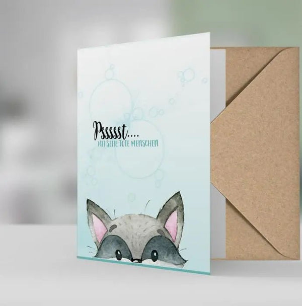 Geschenkkarte Waschbär – "Psssst... Ich sehe tote Menschen" – Humorvolles Motiv - Sunnywall - Individualität trifft Design