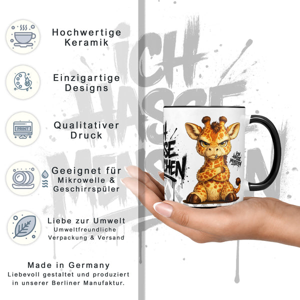 Giraffe Tasse „Ich hasse Menschen“ – Lustige Kaffeetasse - Sunnywall - Individualität trifft Design