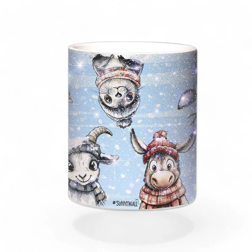 Glitzertasse - Winterliche Tierfreunde - Für die Seele - Weihnachten - Silber Glitzer - Sunnywall - Individualität trifft Design