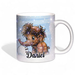 Glitzertasse - Winterliches Mammut - Wunschnamen Tasse - Weihnachten - Silber Glitzer - Personalisierbar - Sunnywall - Individualität trifft Design