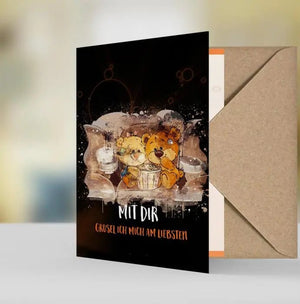 Grußkarte Bär – "Mit Dir grusel ich mich am Liebsten" – Liebevoll gestaltete Aquarellzeichnung - Sunnywall - Individualität trifft Design
