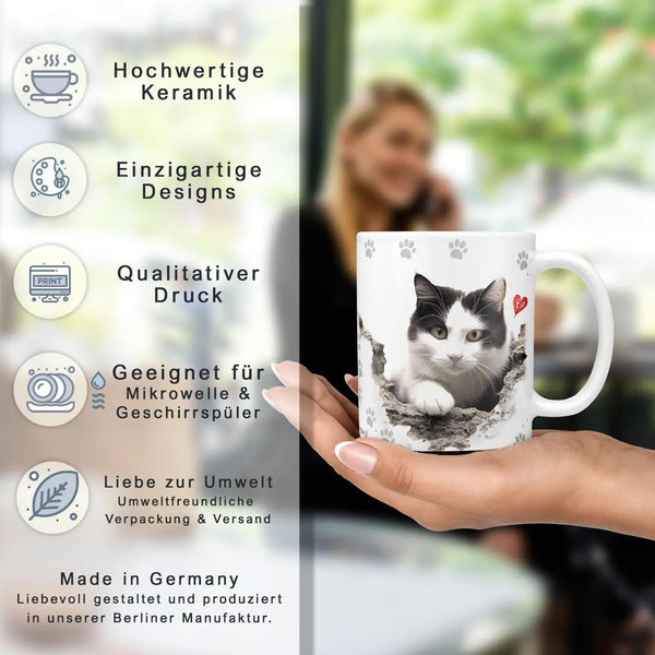 Hauskatzen Tasse Schwarz Weiß – Beidseitig bedruckt & spülmaschinenfest - Sunnywall - Individualität trifft Design