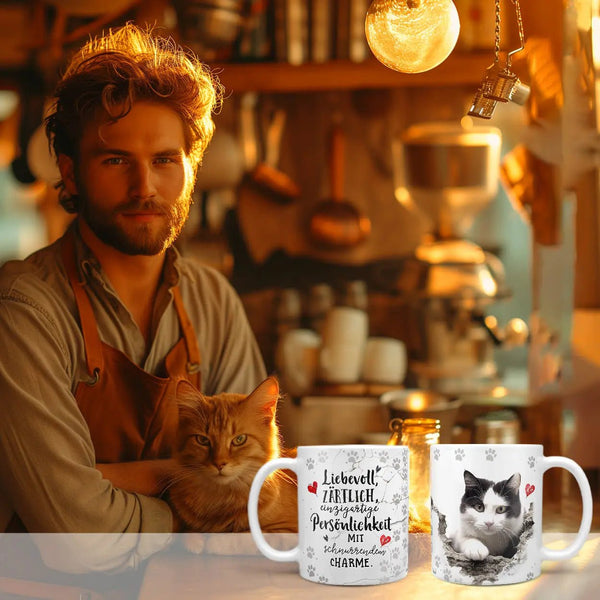 Hauskatzen Tasse Schwarz Weiß – Beidseitig bedruckt & spülmaschinenfest - Sunnywall - Individualität trifft Design