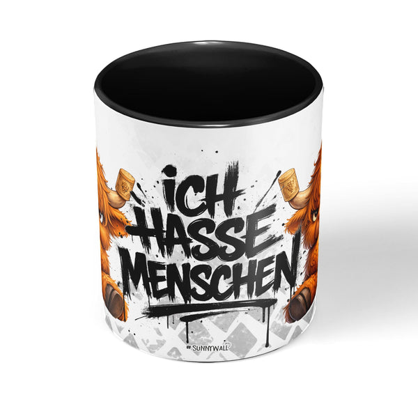 Highland Kuh Tasse „Ich hasse Menschen“ – Lustige Kaffeetasse - Sunnywall - Individualität trifft Design