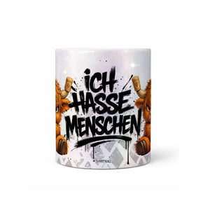 Highland Kuh Tasse „Ich hasse Menschen“ – Lustige Kaffeetasse - Sunnywall - Individualität trifft Design