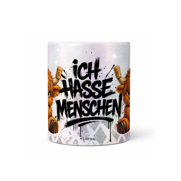 Highland Kuh Tasse „Ich hasse Menschen“ – Lustige Kaffeetasse - Sunnywall - Individualität trifft Design