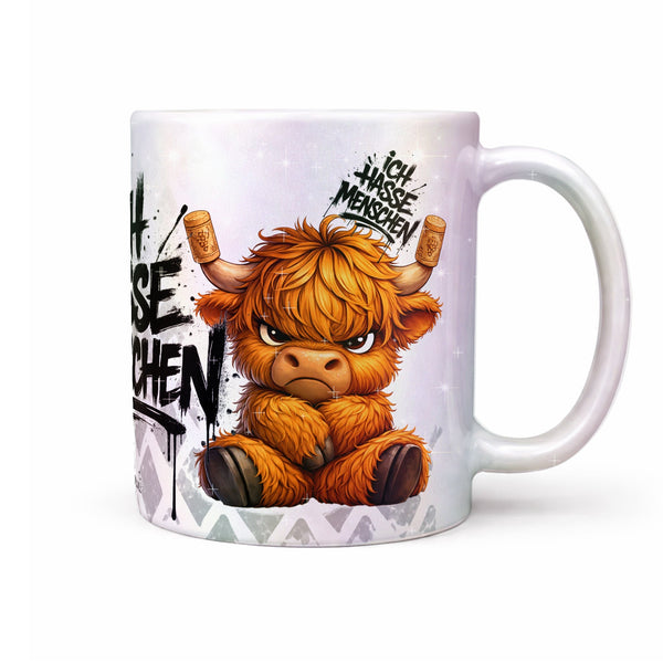 Highland Kuh Tasse „Ich hasse Menschen“ – Lustige Kaffeetasse - Sunnywall - Individualität trifft Design