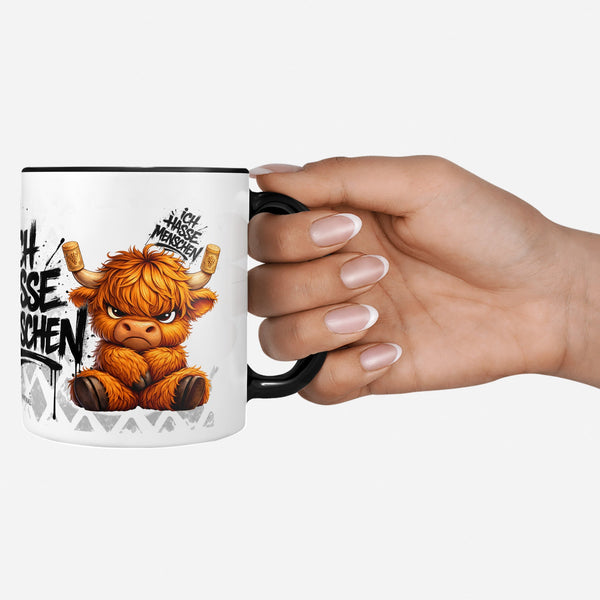 Highland Kuh Tasse „Ich hasse Menschen“ – Lustige Kaffeetasse - Sunnywall - Individualität trifft Design