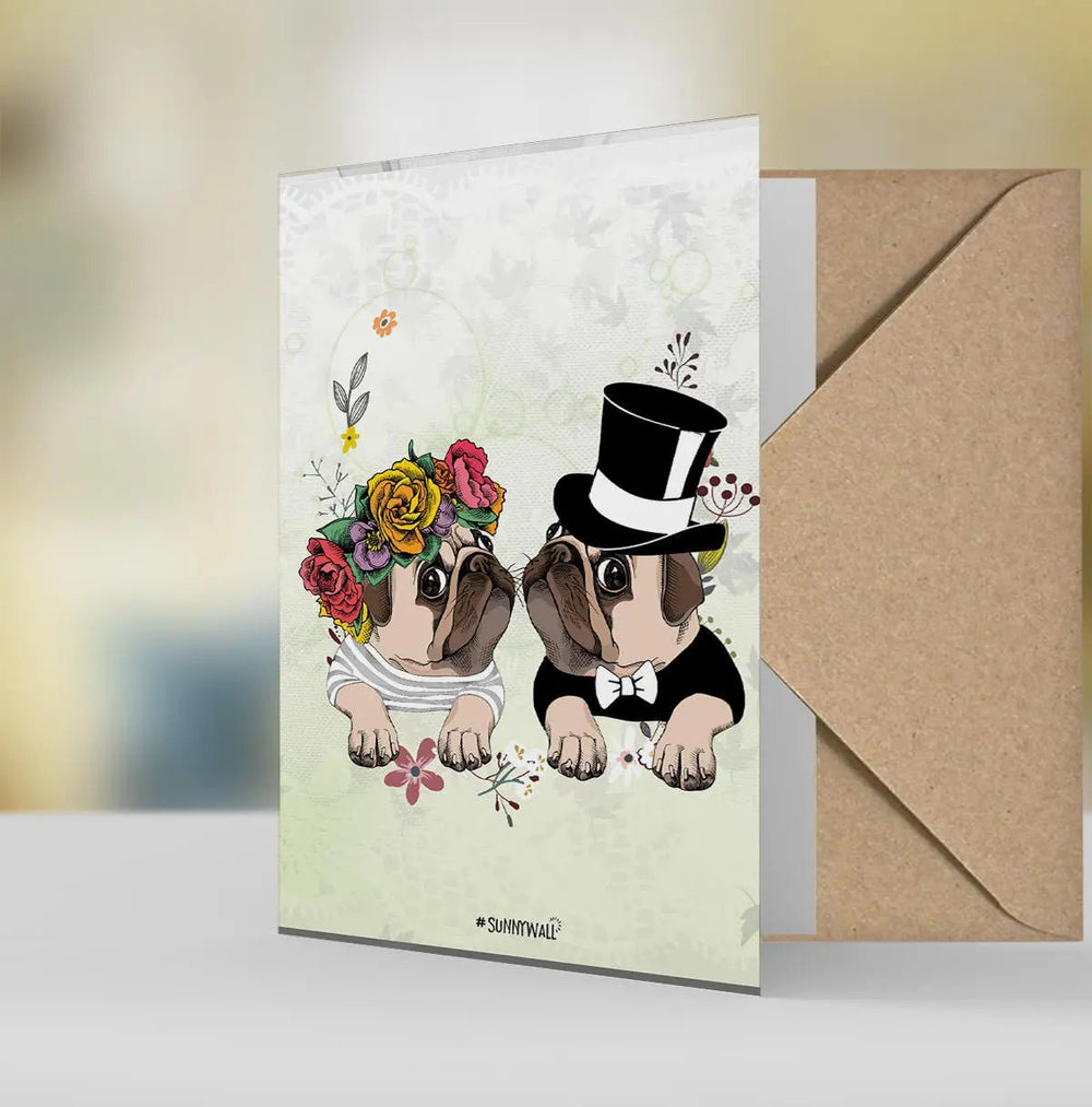 Hochzeitskarte Mops mit Umschlag – liebevoll illustrierte Grußkarte - Sunnywall - Individualität trifft Design