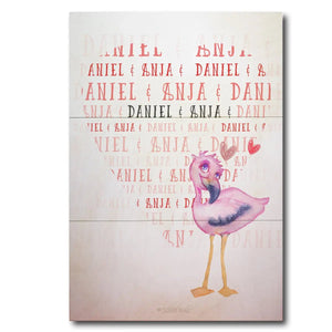 Holzbild Flamingo Liebe – personalisiertes Design mit Wunschnamen - Sunnywall - Individualität trifft Design