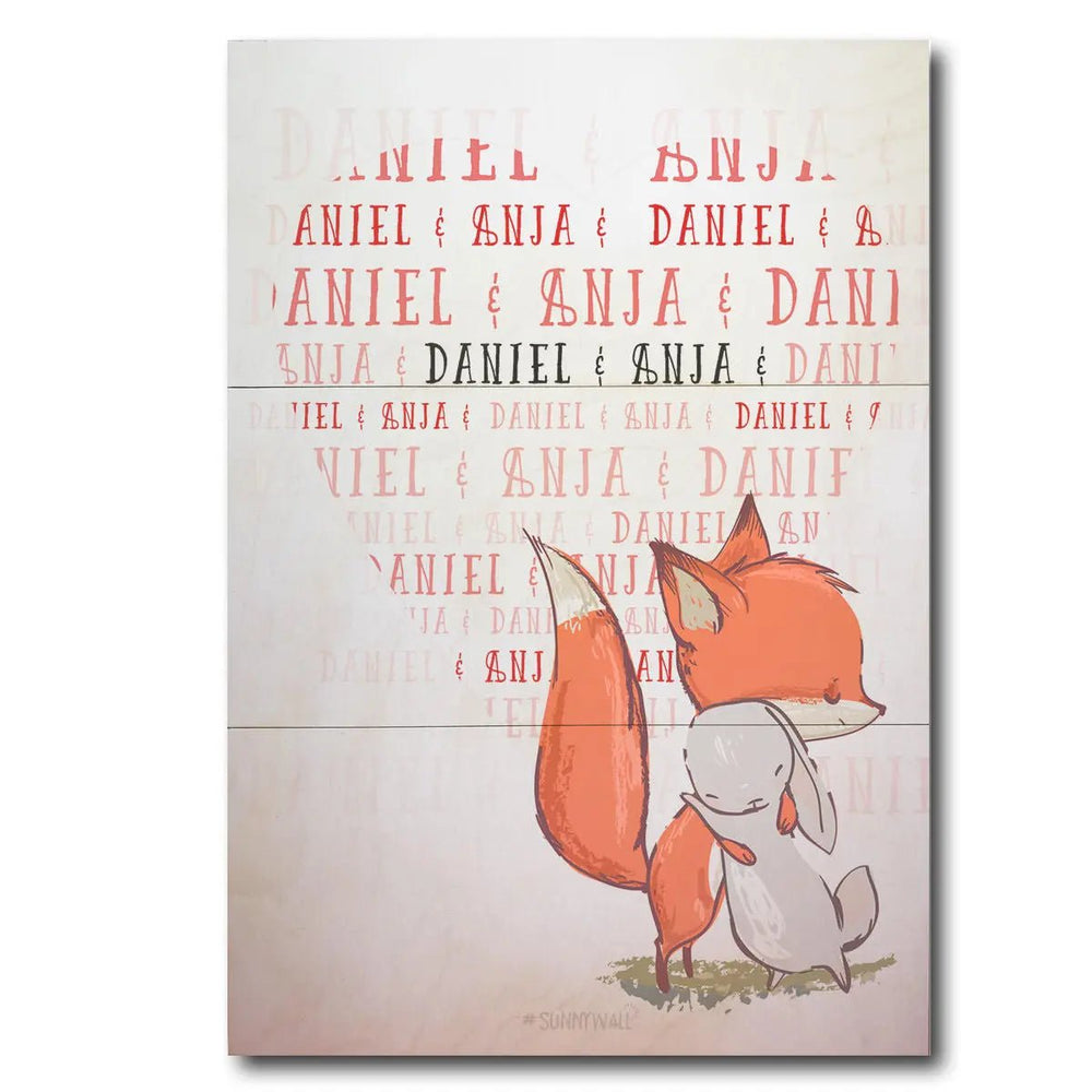 Holzbild Fuchs Hase Liebe – personalisiertes Motiv mit Wunschnamen - Sunnywall - Individualität trifft Design