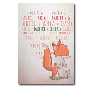 Holzbild Fuchs Hase Liebe – personalisiertes Motiv mit Wunschnamen - Sunnywall - Individualität trifft Design