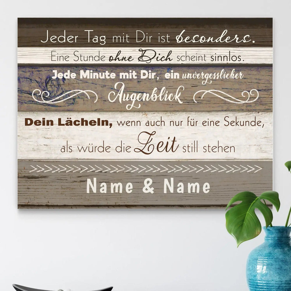 Holzbild Liebe Spruch Jeder Tag mit dir – personalisiert mit Namen - Sunnywall - Individualität trifft Design