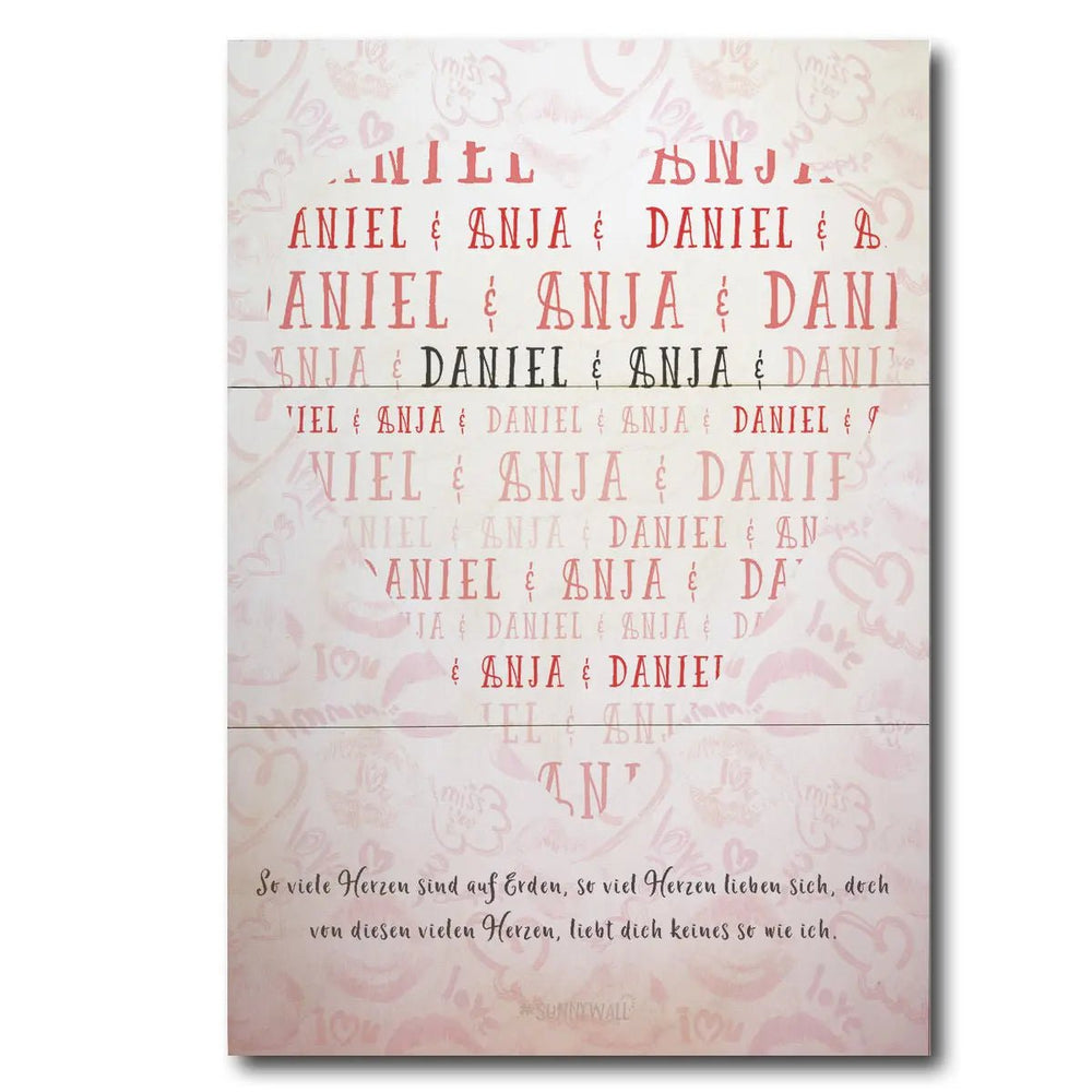 Holzbild mit Namen Herz – Liebesspruch & personalisiertes Design - Sunnywall - Individualität trifft Design