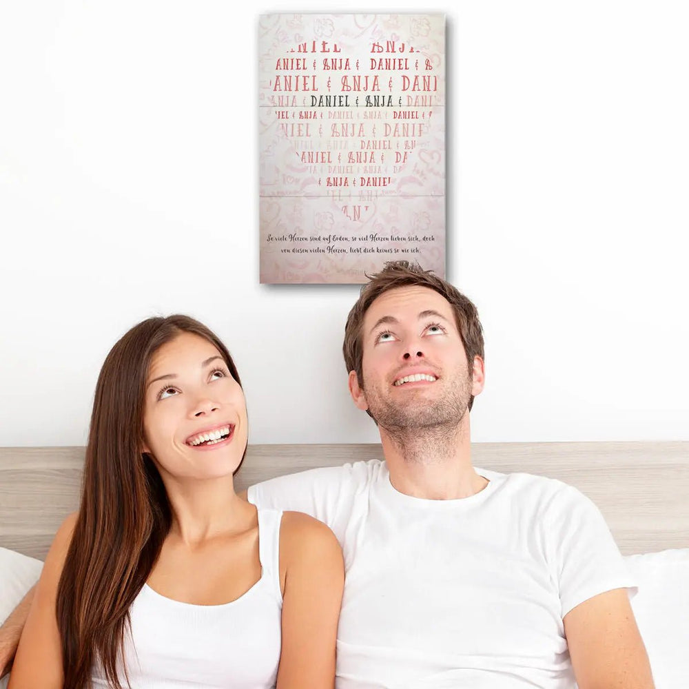 Holzbild mit Namen Herz – Liebesspruch & personalisiertes Design - Sunnywall - Individualität trifft Design
