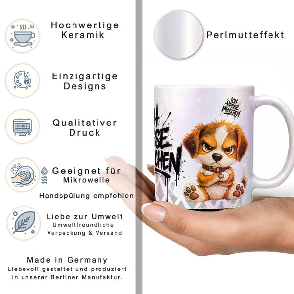 Hund Tasse „Ich hasse Menschen“ – Lustige Kaffeetasse - Sunnywall - Individualität trifft Design