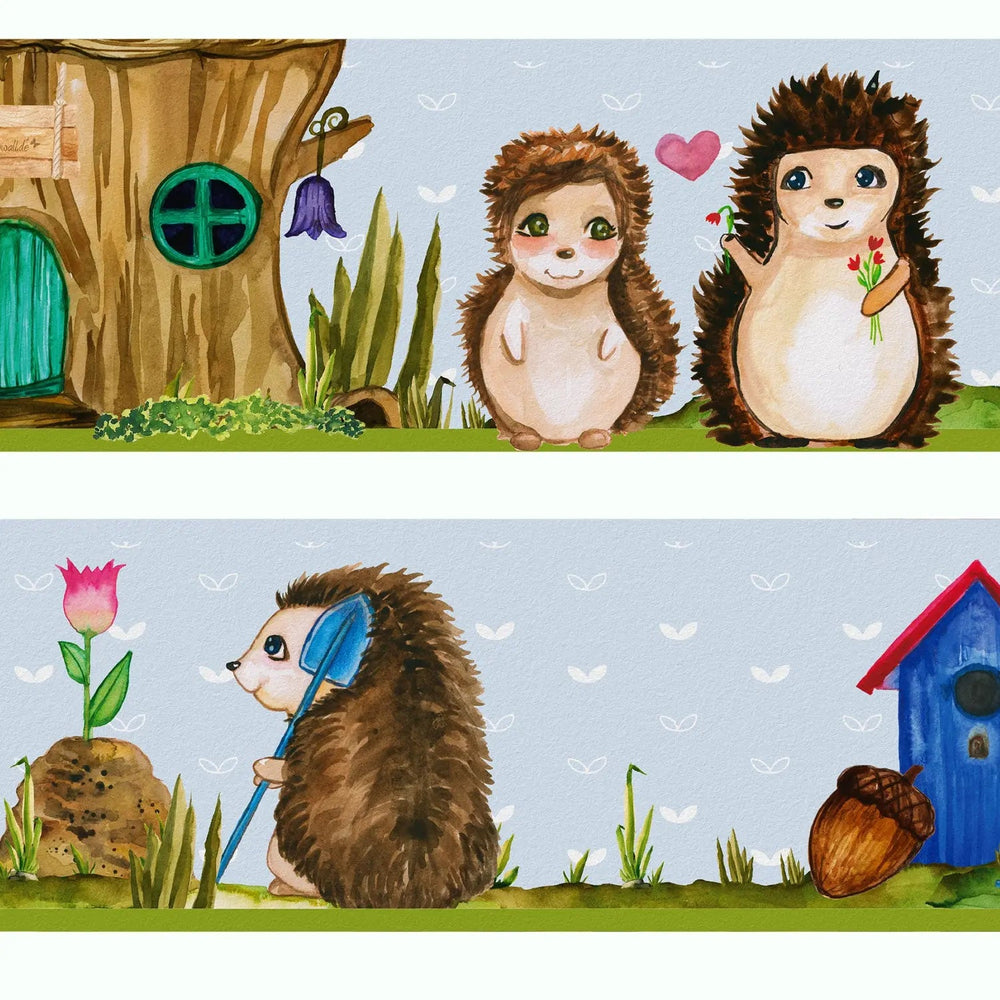 Igel Familie Bordüre Vliestapete Kinderzimmer - Sunnywall - Individualität trifft Design