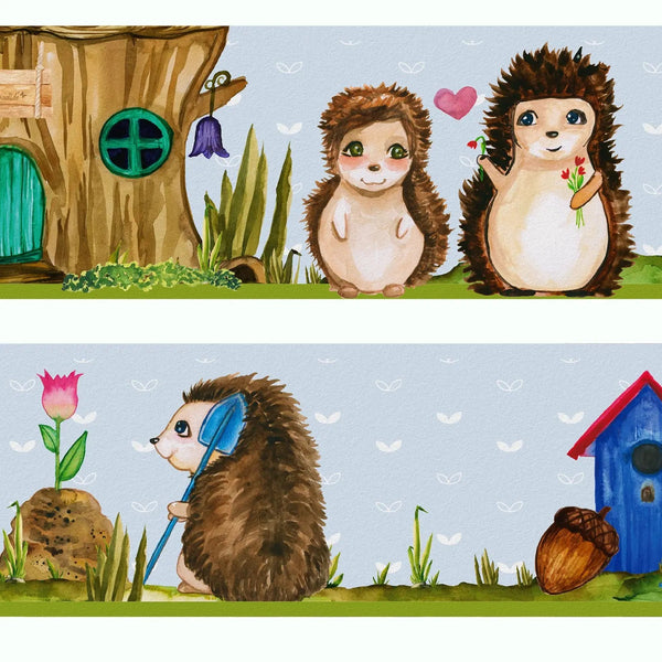 Igel Familie Bordüre Vliestapete Kinderzimmer - Sunnywall - Individualität trifft Design