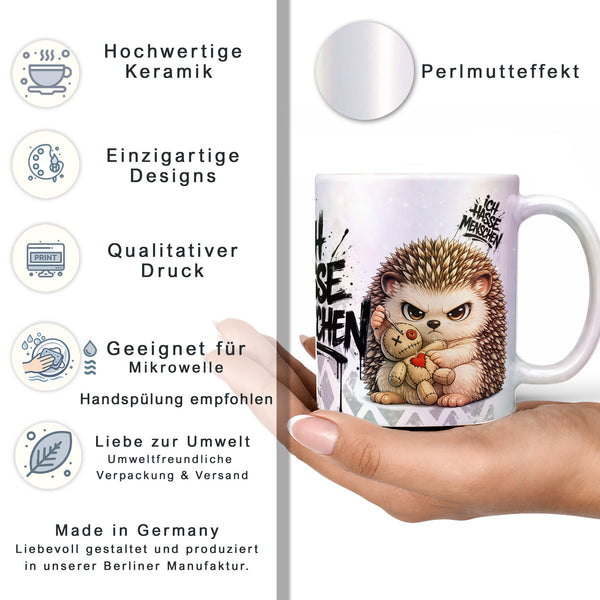 Igel Tasse „Ich hasse Menschen“ – Lustige Kaffeetasse - Sunnywall - Individualität trifft Design