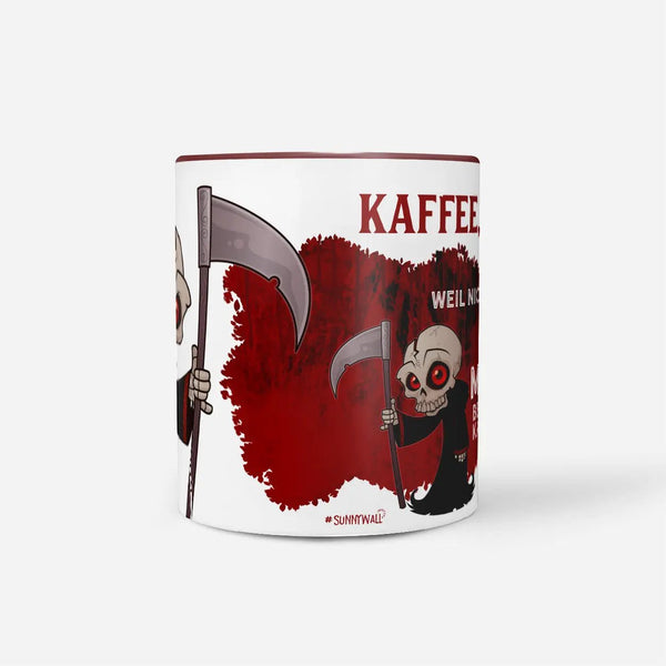 Kaffee Tasse Mord Spruch – Lustige Kaffeetasse mit kleinem Sensenmann Motiv - Sunnywall - Individualität trifft Design