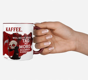 Kaffee Tasse Mord Spruch – Lustige Kaffeetasse mit kleinem Sensenmann Motiv - Sunnywall - Individualität trifft Design