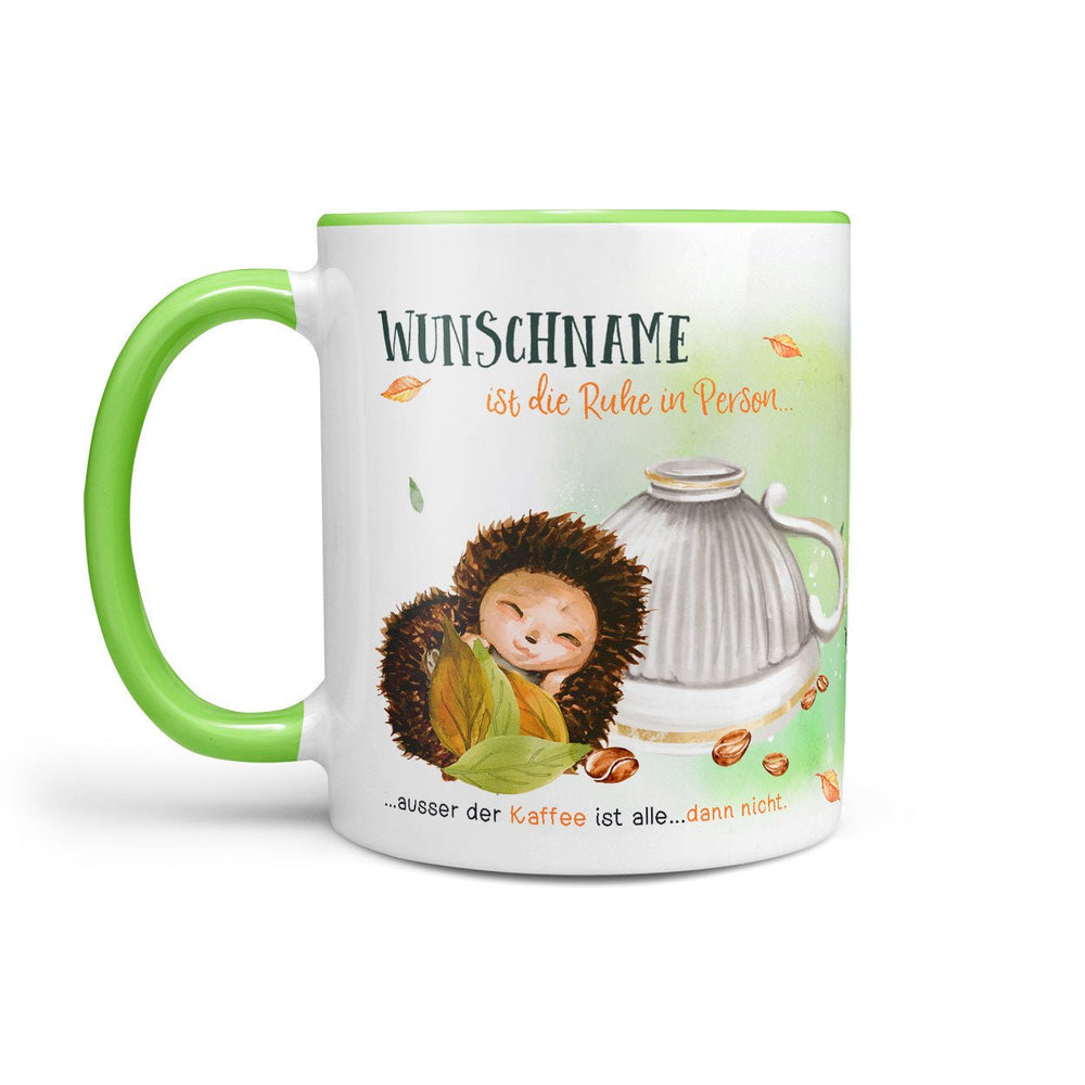 Kaffeetasse Igel Ruhe in Person mit Wunschname personalisierter Kaffeebecher - Sunnywall - Individualität trifft Design