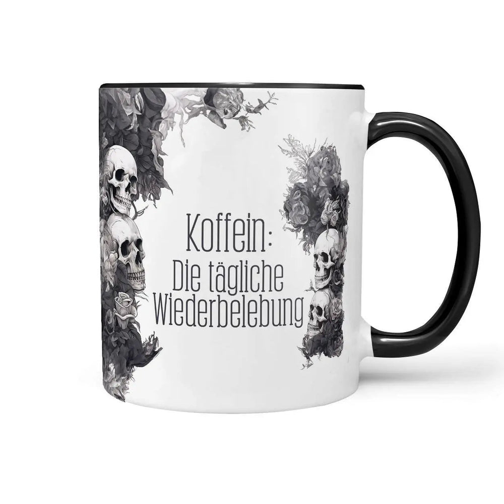 Kaffeetasse Koffein Die tägliche Wiederbelebung Statement Spruchtasse - Sunnywall - Individualität trifft Design