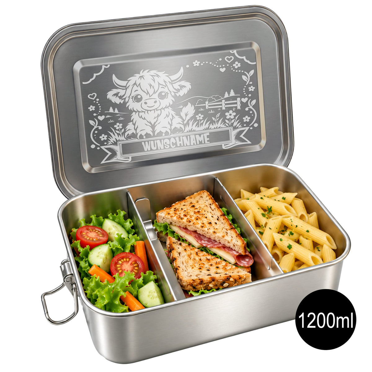 Kinder Brotdose aus Edelstahl mit Motiven – Personalisierte Lunchbox mit verstellbaren Trennern | 850 ml & 1200 ml - Sunnywall - Individualität trifft Design