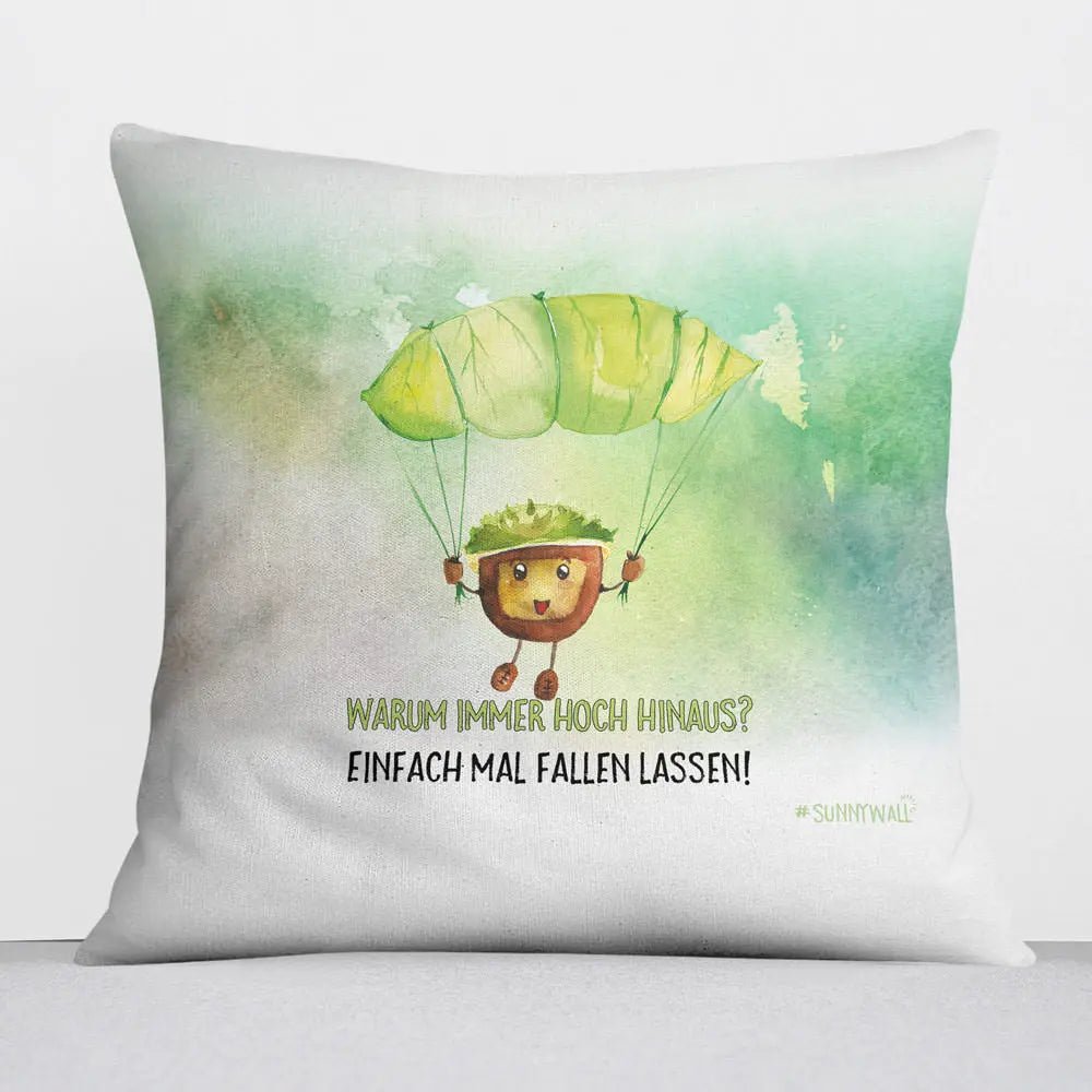 Kissen Einfach fallen lassen – Kastanien-Motiv mit humorvollem Spruch - Sunnywall - Individualität trifft Design