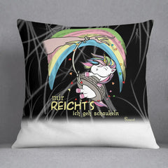 Kissen Einhorn Schaukeln – Lustiges Kissen mit Regenbogen und Spruch - Sunnywall - Individualität trifft Design