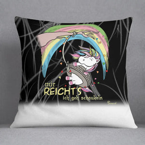 Kissen Einhorn Schaukeln – Lustiges Kissen mit Regenbogen und Spruch - Sunnywall - Individualität trifft Design