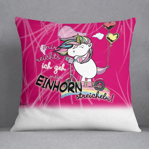 Kissen Einhorn streicheln – Lustiges Spruchkissen mit Roller & Ballons - Sunnywall - Individualität trifft Design