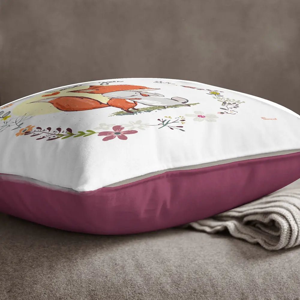 Kissen Fuchs Hase – Liebevolles Kissen mit Umarmung und Blumenkranz - Sunnywall - Individualität trifft Design