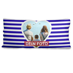 Kissen mit Herz – Fotokissen 80x40 in Blau mit Wunschfoto - Sunnywall - Individualität trifft Design